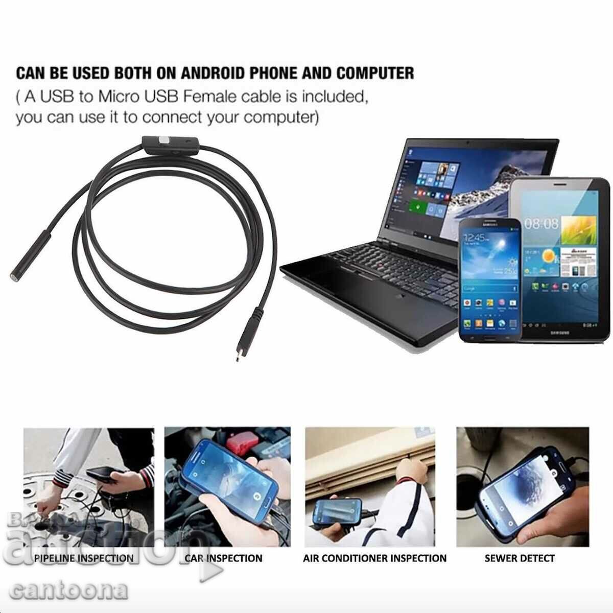 Ενδοσκόπιο 2 σε 1 200 cm - USB και micro USB, Android, PC, 5.5 - 6 Ενδοσκόπιο 2 σε 1 200 cm - USB και micro USB, Android, PC, 5.5 - 6