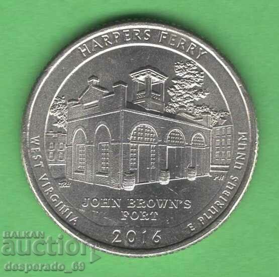(¯`'•.¸ 25 cents 2016 P USA (Harpers Ferry) UNC- ¸.•'´¯)