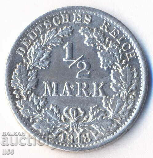 Germany - 1/2 Mark 1918 - Stuttgart (F) - Silver