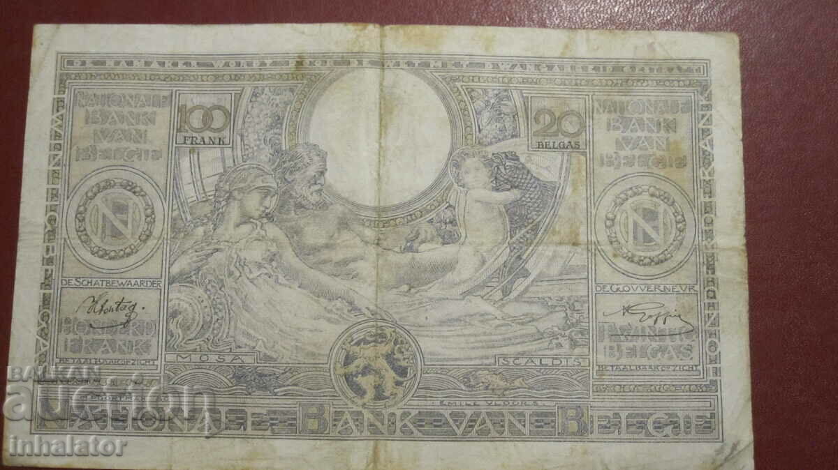 1942 год 100 франка 20 белгас  Белгия -