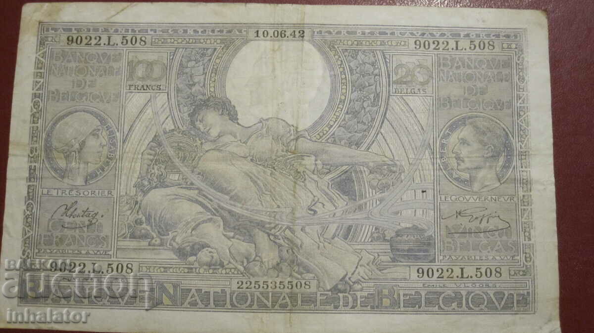 1942 100 φράγκα 20 belgas Βέλγιο -