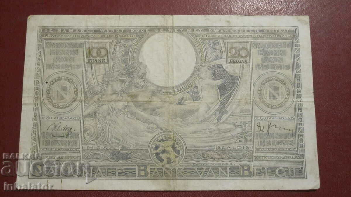 1939 100 francs 20 belgas Belgium -