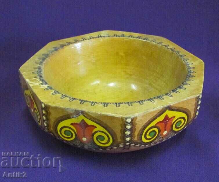 Vintich Wooden Bowl Hand Painted