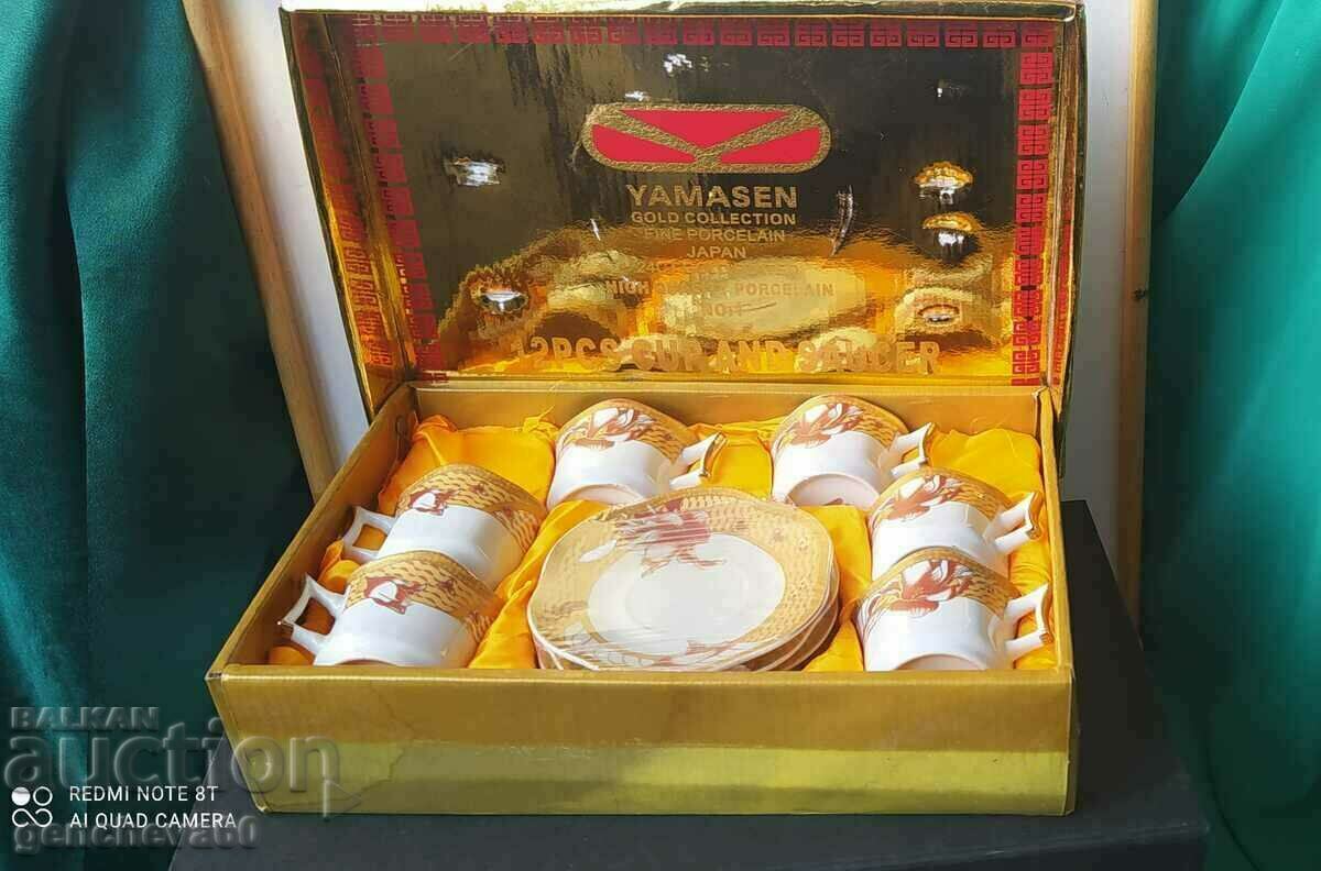 Японски сервиз за кафе YAMASEN/GOLD в кутия