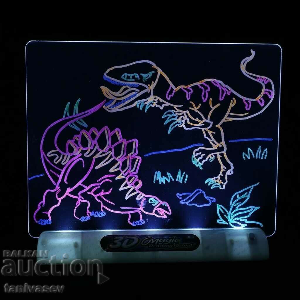 A magical, glowing 3D drawing board with colored markers