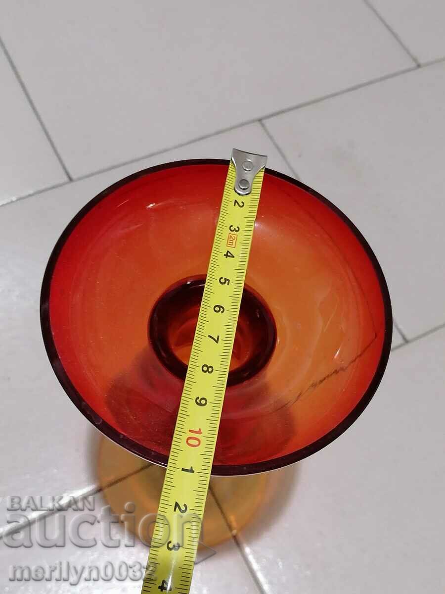 Vaza veche sticla rosie Boemia sfesnic - 6