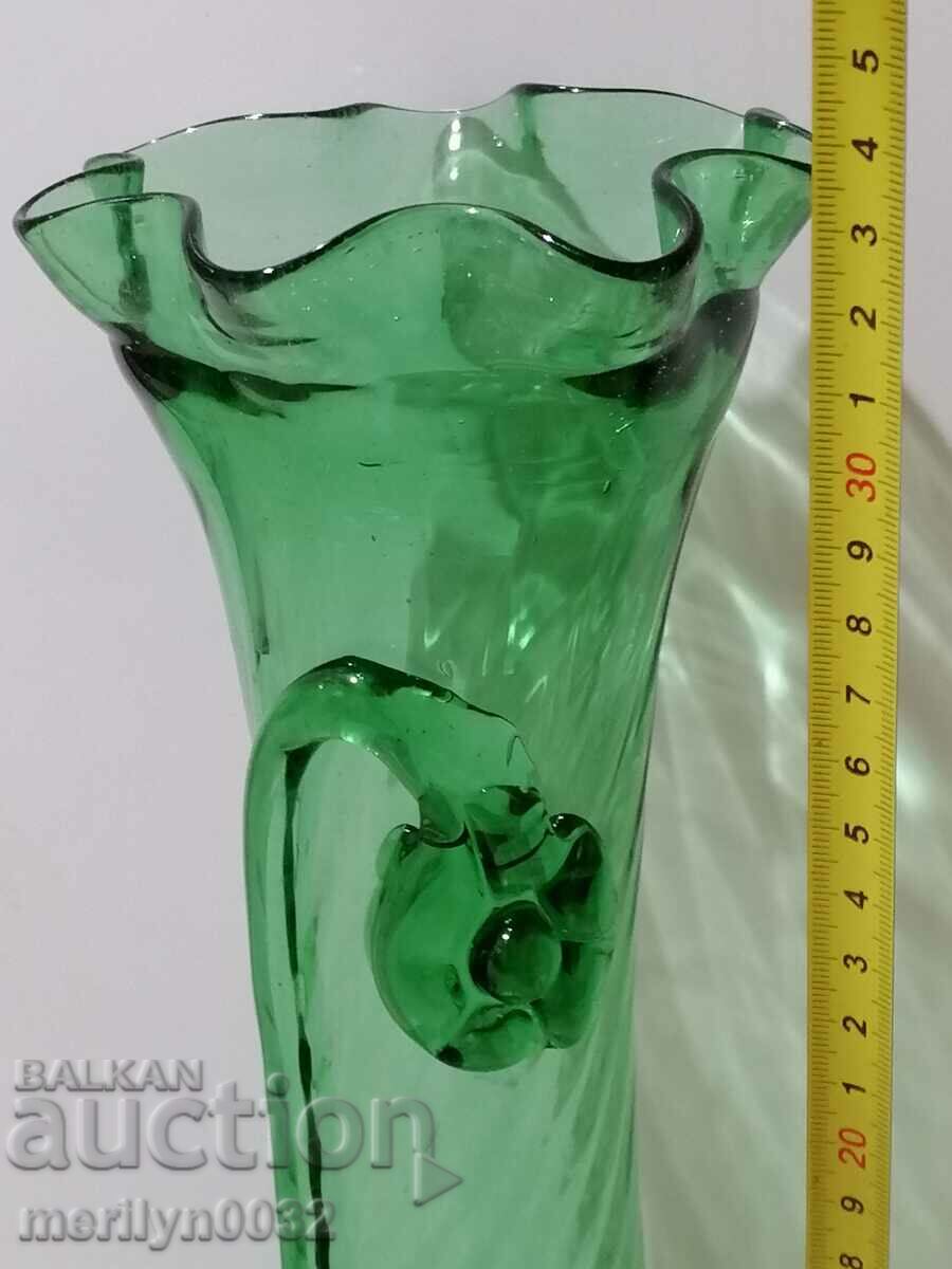Old green blown glass vase, 1930s - 6 Old green blown glass vase, 1930s - 6