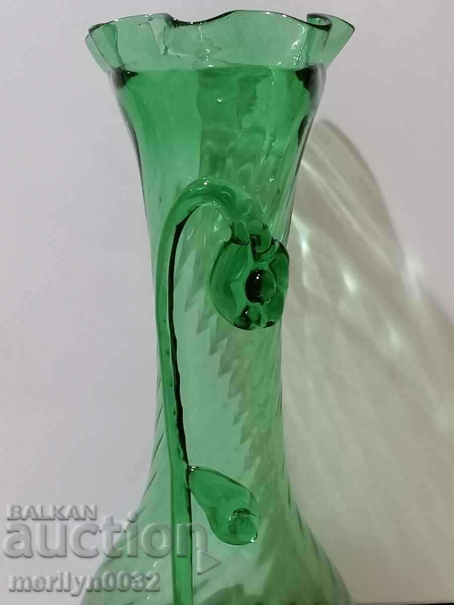 Old green blown glass vase, 1930s - 7 Old green blown glass vase, 1930s - 7