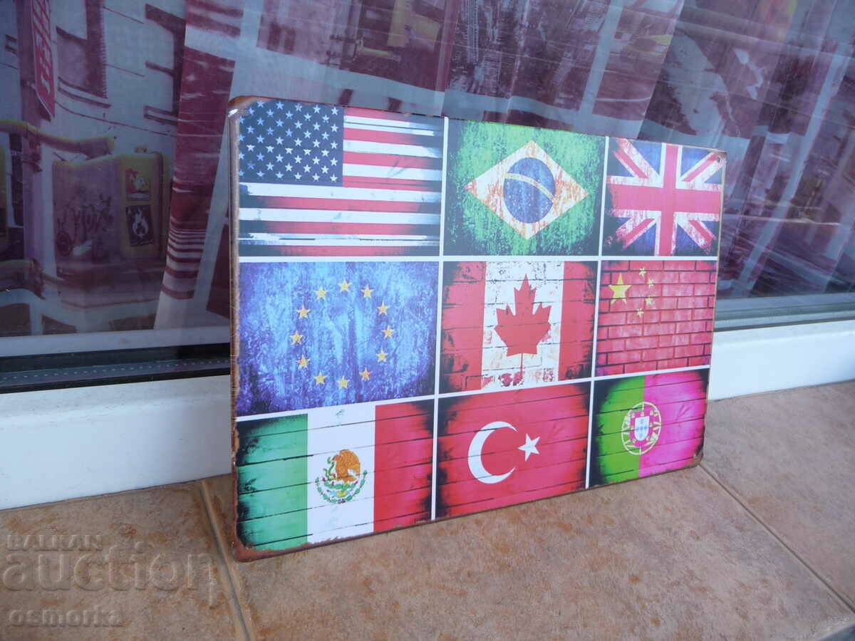 Metal plate various flags countries USA UK China Brazil EU with price 18.00 BGN | € 9.20