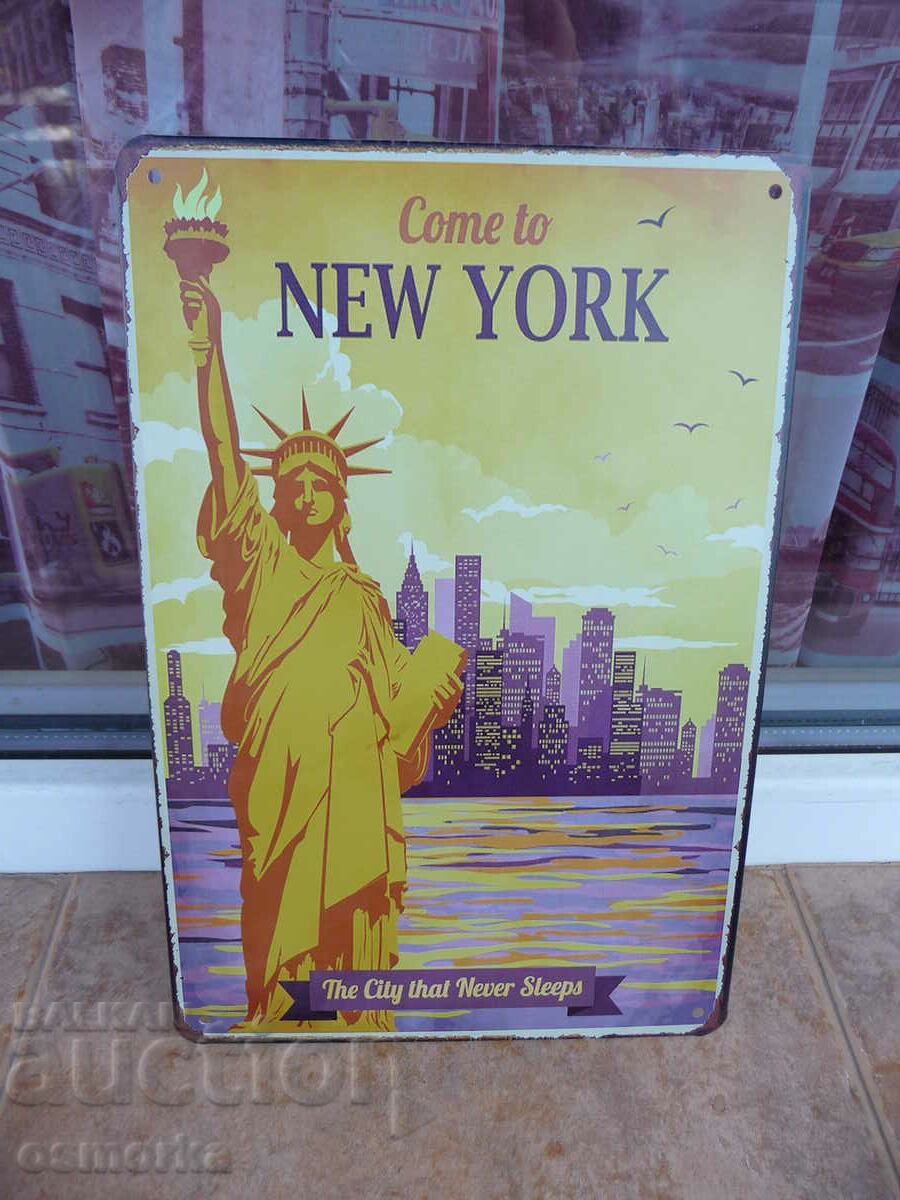 Μεταλλική επιγραφή Νέα Υόρκη η πόλη που δεν κοιμάται ποτέ Ελευθερία