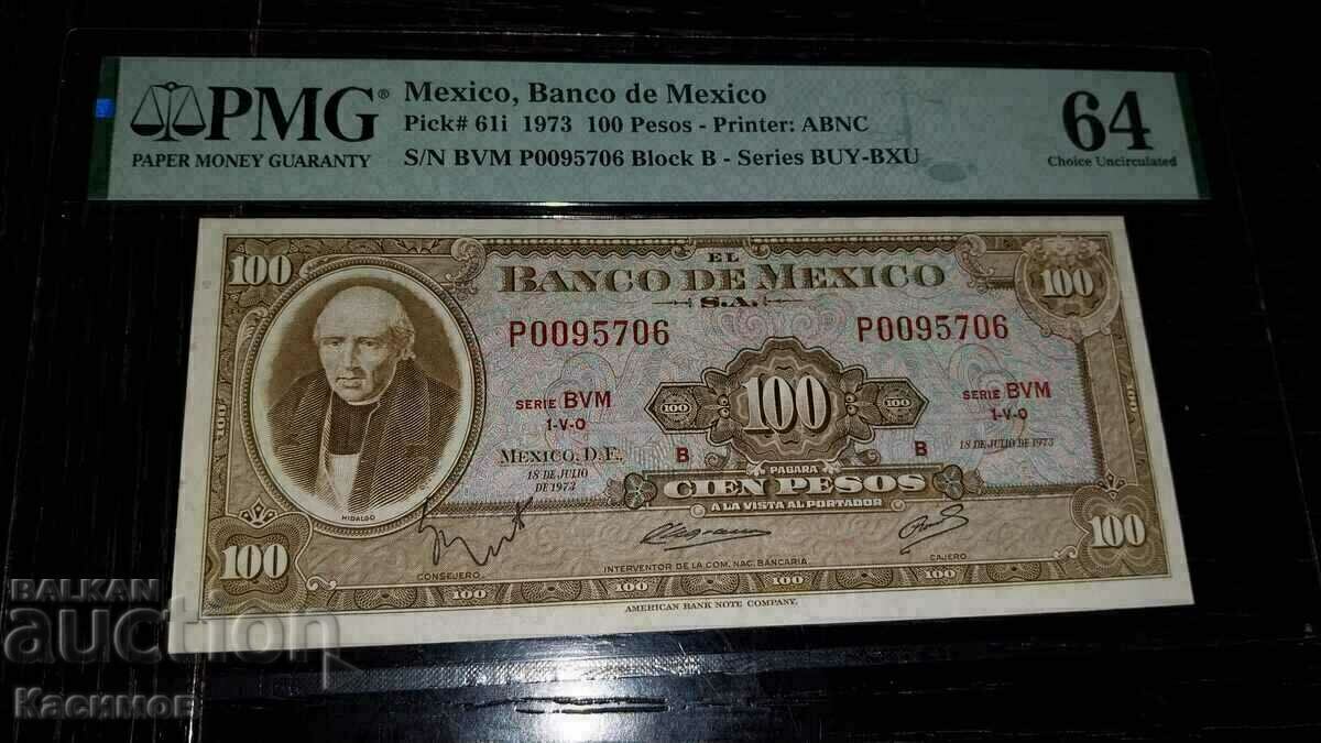 Банкнота от Мексико 100 песо 1973 год.PMG 64 UNC!