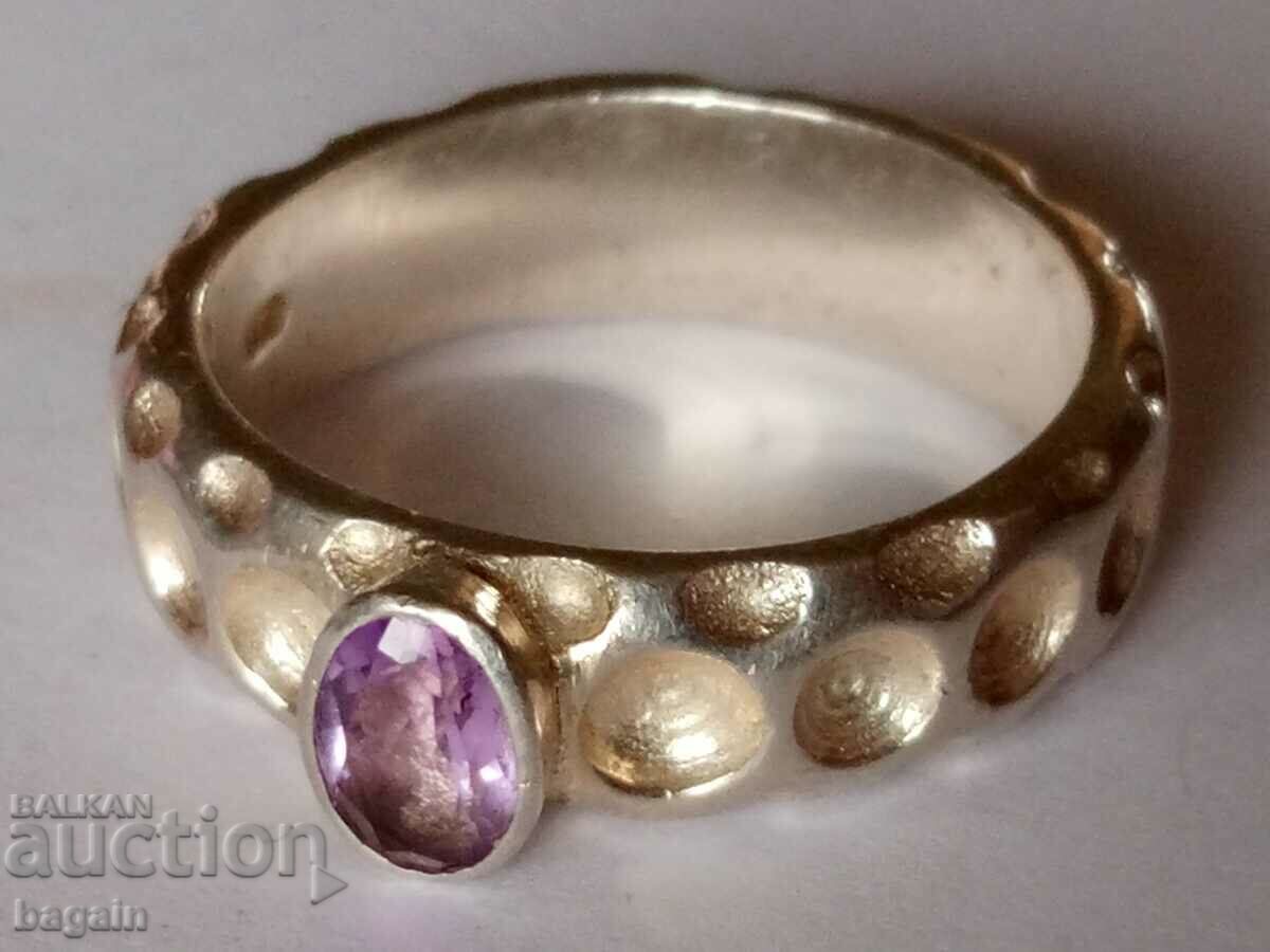 Men's silver ring with amethyst.