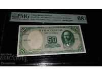 Bancnotă certificată din Chile 50 pesos 1960, PMG 68 ! UNIC.