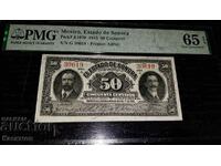 Bancnotă veche RARE din Mexic de 50 de cenți. 1915 PMG65 E!