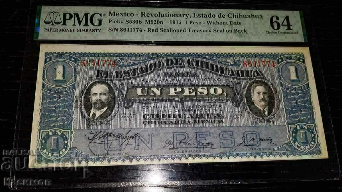 Old RARE Banknote from Mexico 1 Peso 1914 PMG 64 !