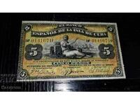 Bancnota Veche RARA din Cuba 5 Pesos 1896, UNC!!!