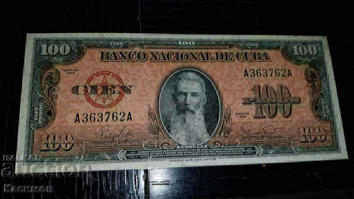Bancnotă veche RARE din Cuba 100 Pesos 1959, UNC!!