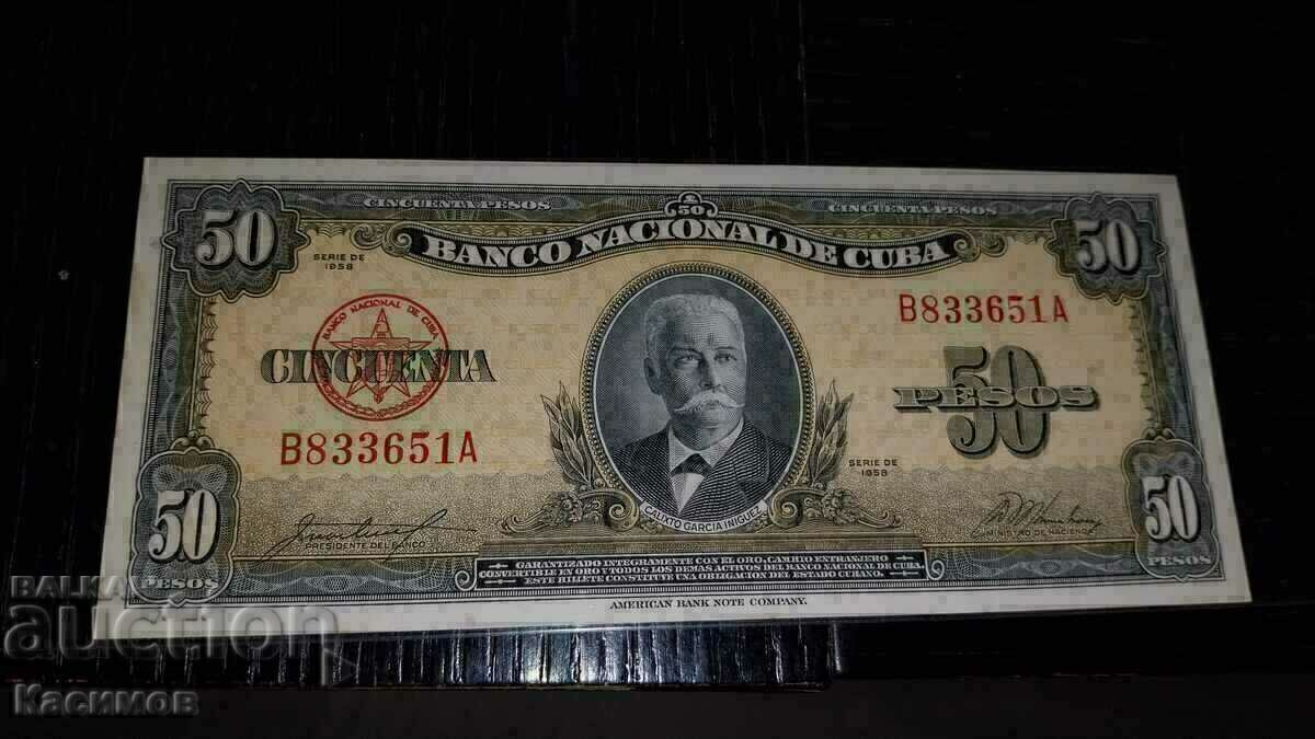 Old RARE Banknote from Cuba 50 pesos 1958 UNC!!
