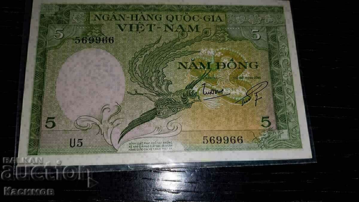 Bancnotă veche RARE din Vietnam 5 Dong 1955!
