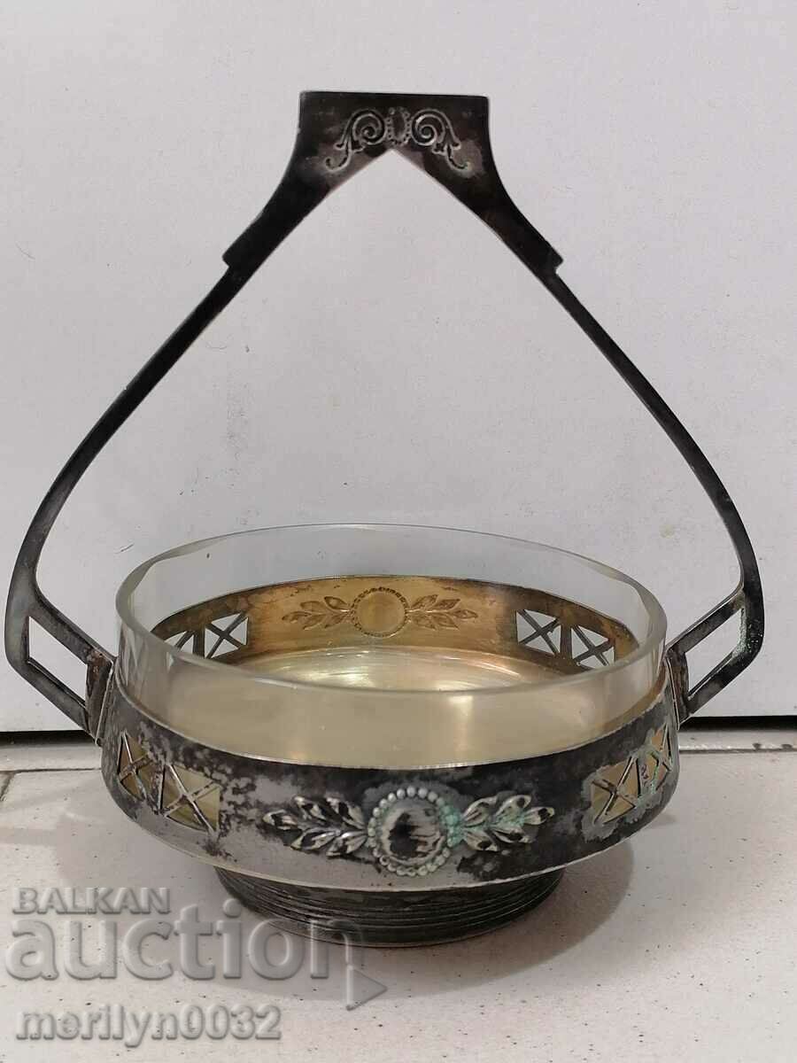 Bonbonniere glass and metal WMF service sugar bowl early 20th century