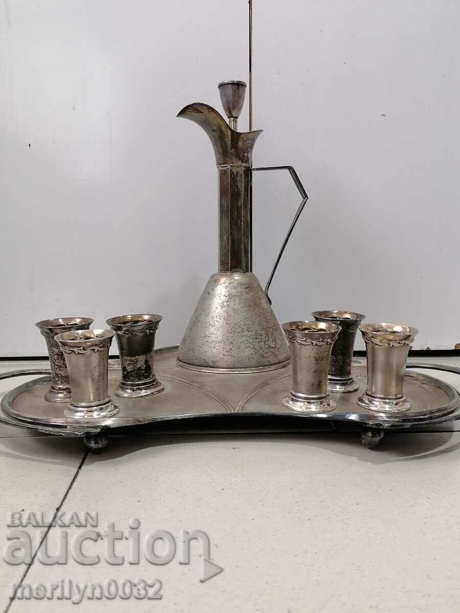 Service metal tray cups jug WMF early 20th century