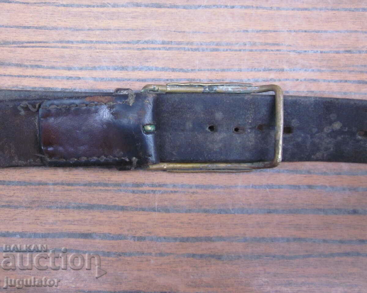 old Bulgarian combat leather belt with a sotsa buckle - 5