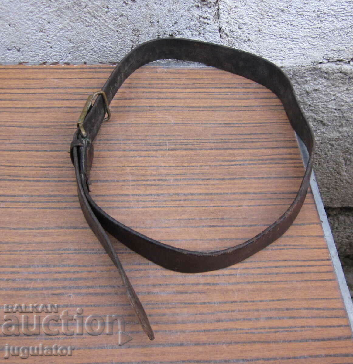 old Bulgarian combat leather belt with a sotsa buckle