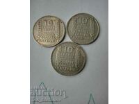 lot silver 10 francs 1932, 1933, 1934 France