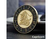Moneda zodiacală Capricorn într-o capsulă protectoare, semne zodiacale, zodiac