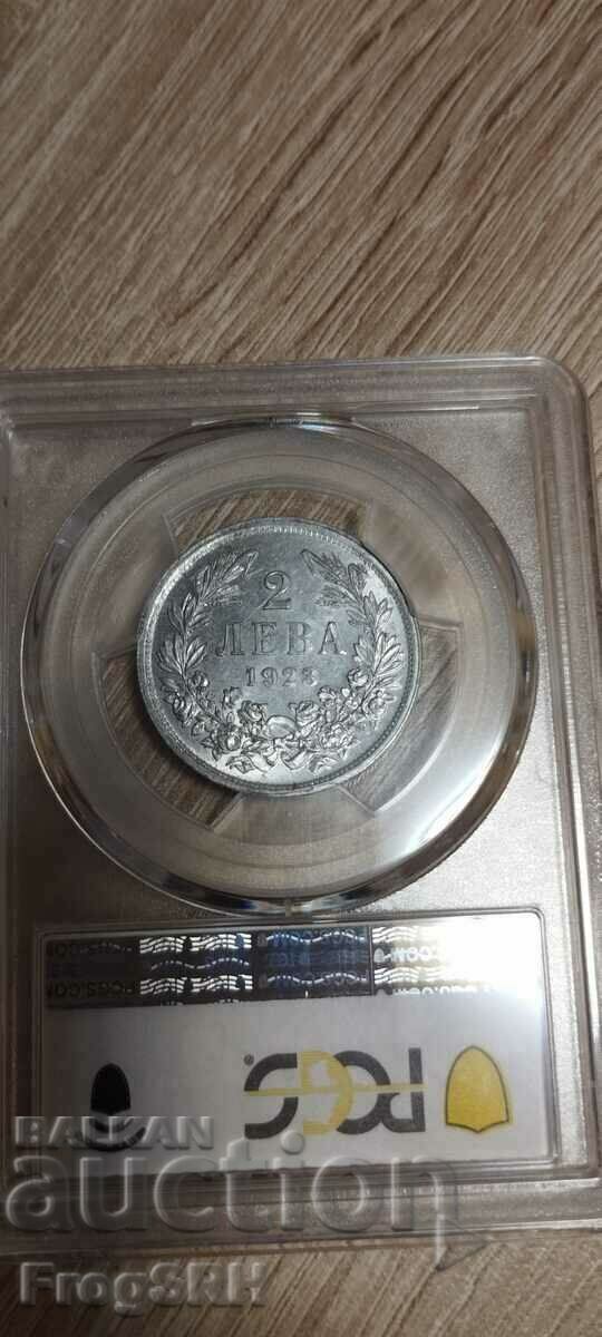 БЕЗ Н.П. 2 лева 1923г. MS 62 на NGC / PCGS