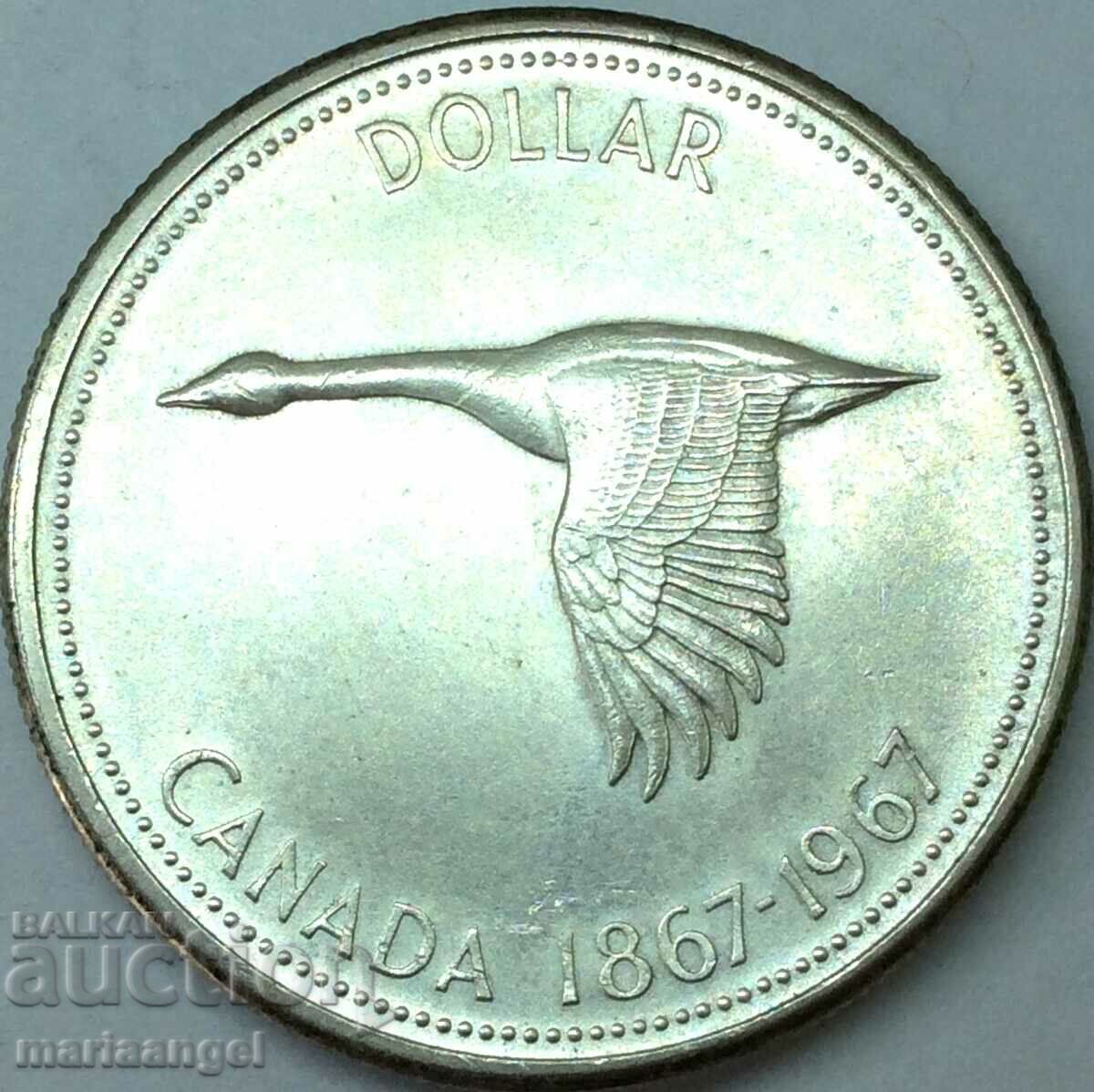 1 долар 1967 Канада Елизавета II UNC 23,5г 0.800 сребро
