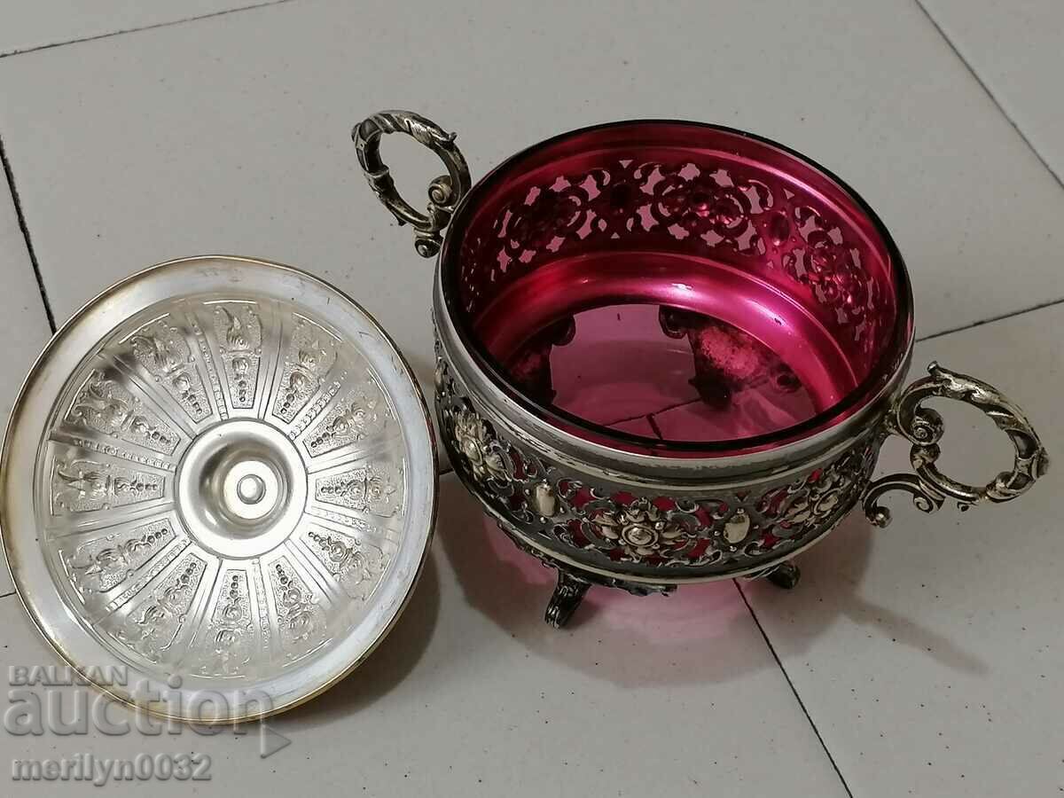 Licitație Bomboniera din sticla Art Deco si metal aurit