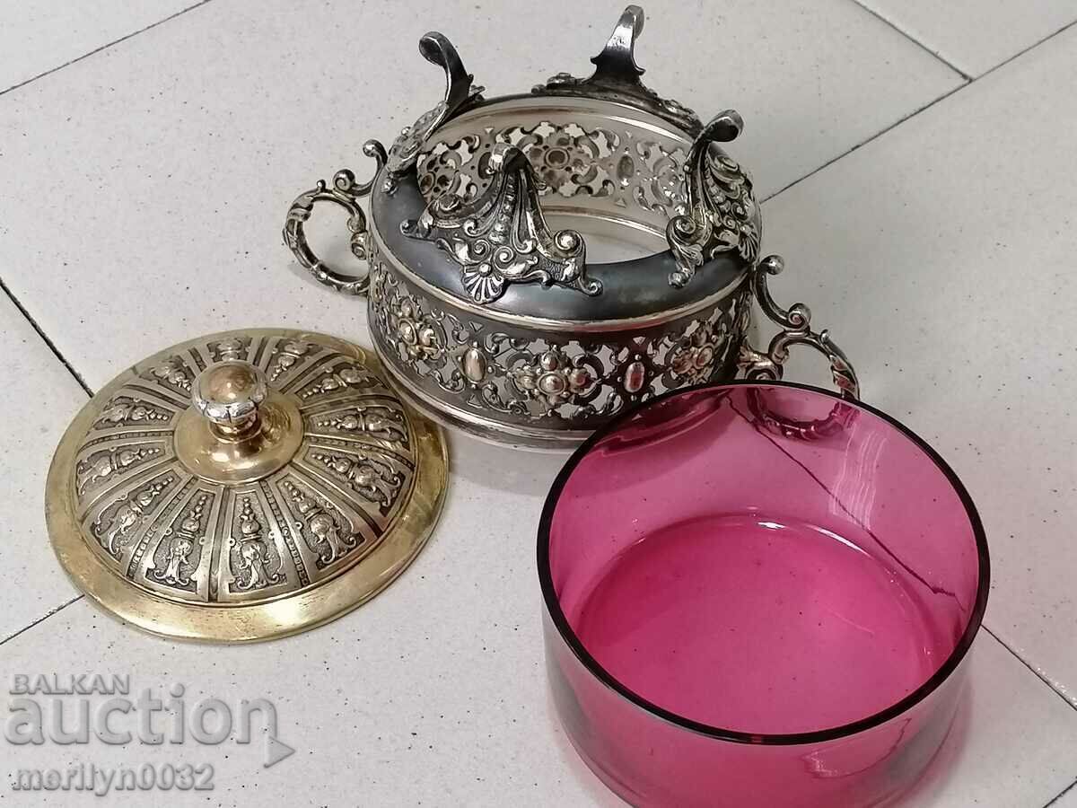 Bomboniera din sticla Art Deco si metal aurit - 6