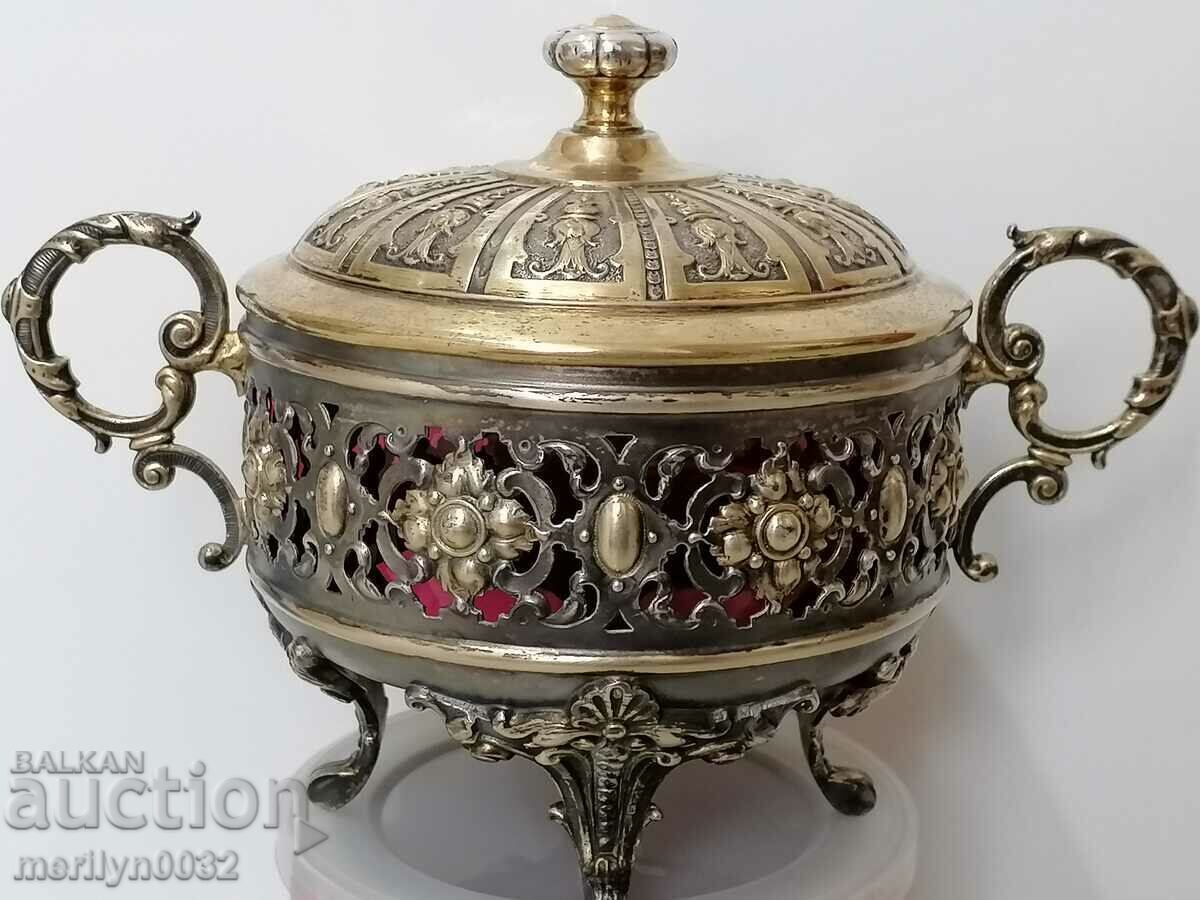 Bomboniera din sticla Art Deco si metal aurit - 7