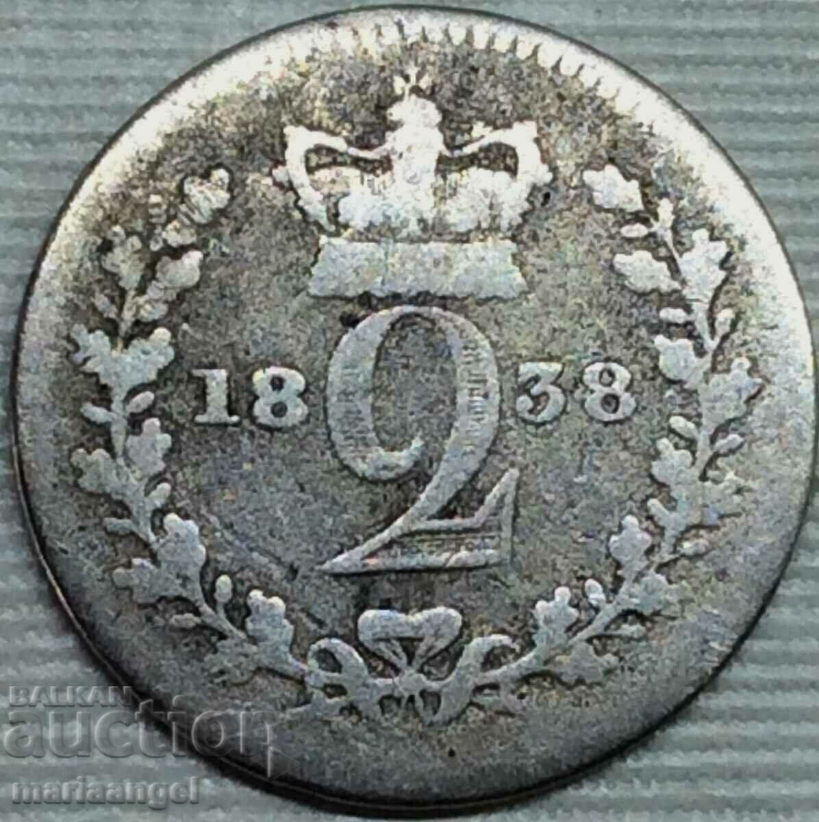 Великобритания 2 пенса 1838 Маунди Виктория - рядка