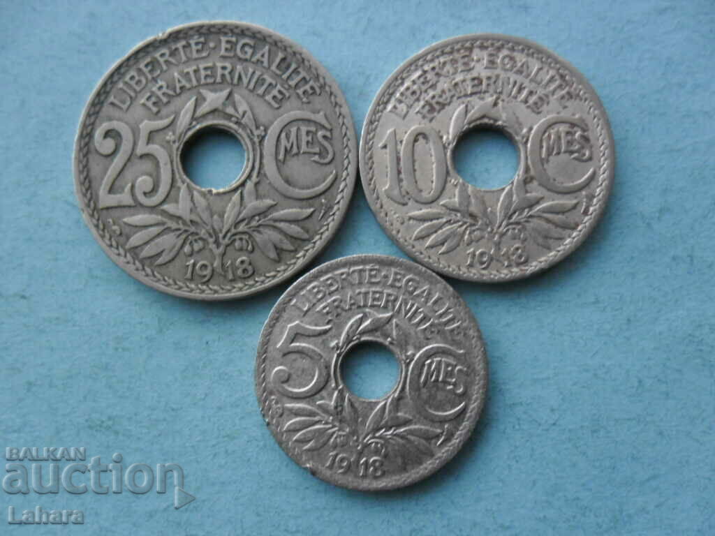 5, 10 and 25 centimes 1918. France