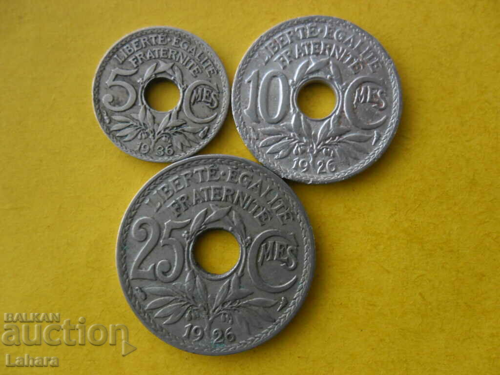 5, 10 and 25 centimes 1926. France