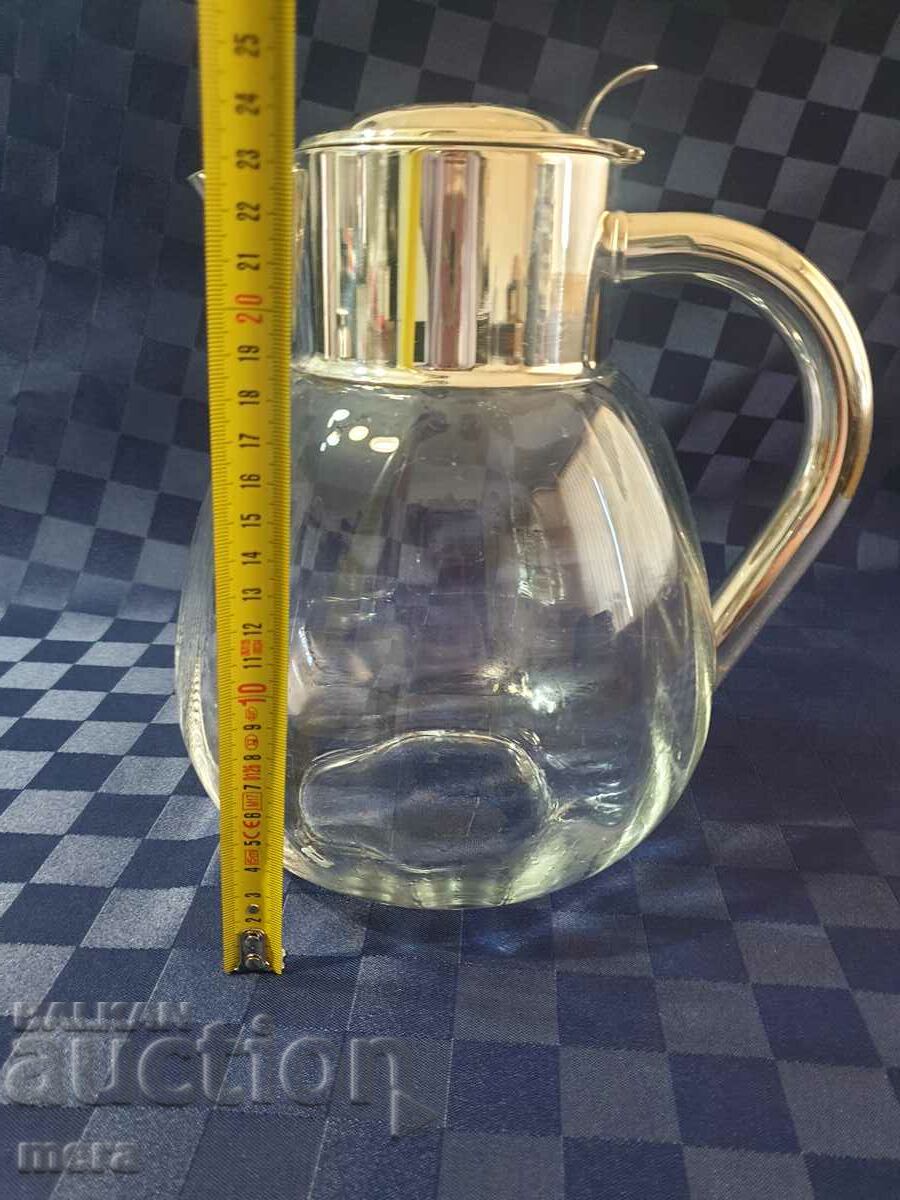Large crystal jug with silver plated metal fittings - 6 Large crystal jug with silver plated metal fittings - 6