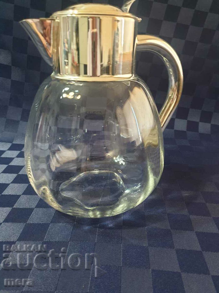 Large crystal jug with silver plated metal fittings