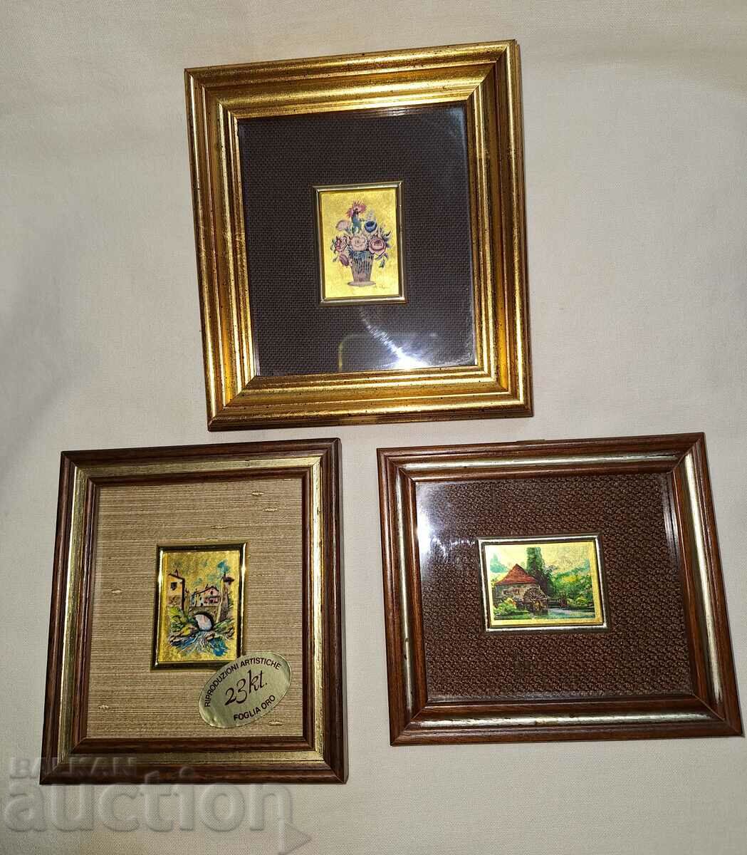 Miniatures with gilt paintings--three pieces