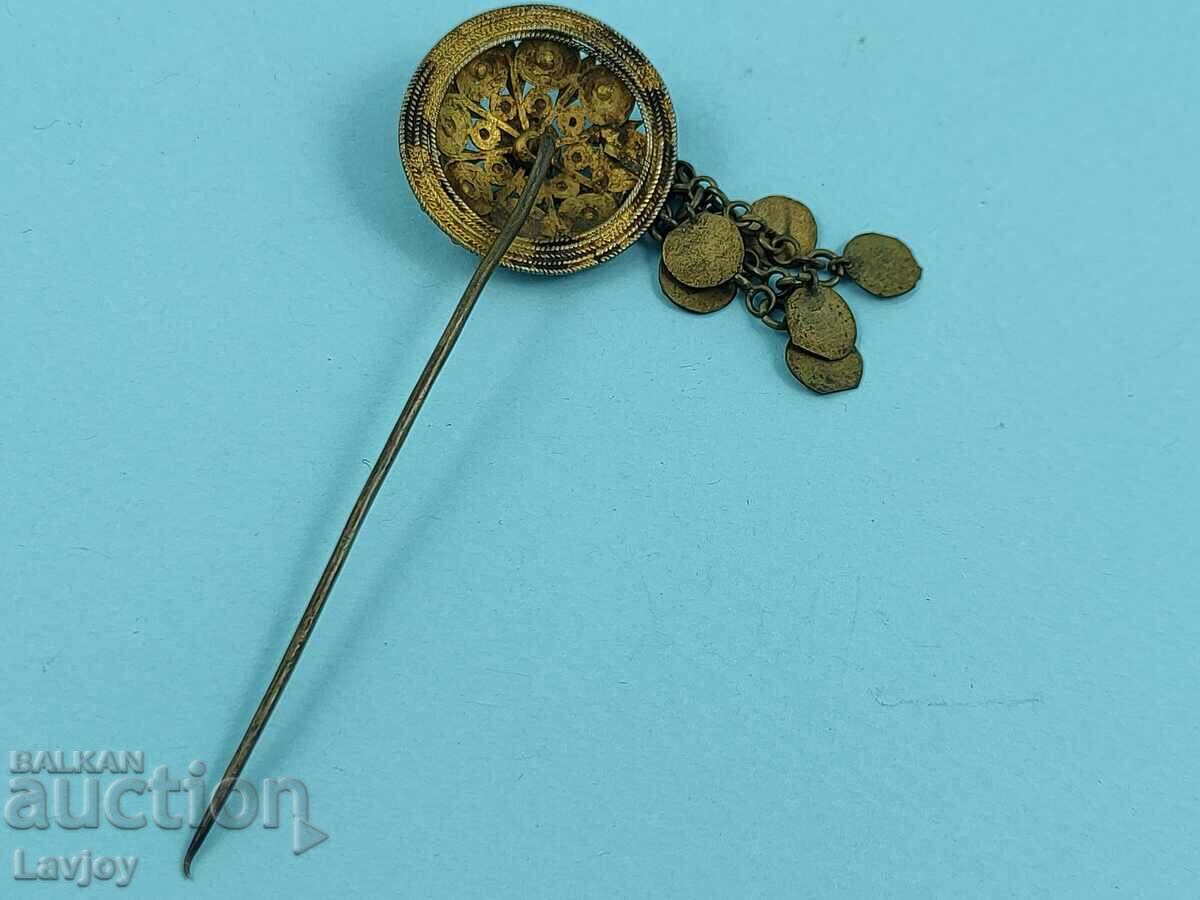 Παράδοση Ασημένιο επιχρυσωμένο φιλιγκράν καρφίτσα μαλλιών Αναγέννησης Παράδοση Ασημένιο επιχρυσωμένο φιλιγκράν καρφίτσα μαλλιών Αναγέννησης