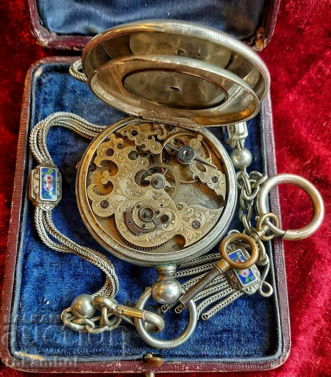 Ceas de buzunar elvețian din argint Skeleton Gothic1850 - 5