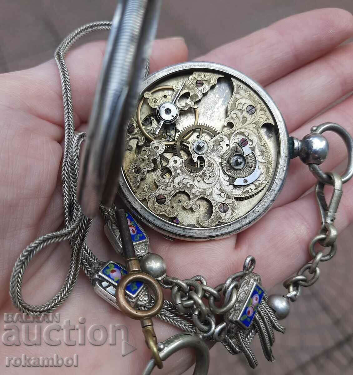 Швейцарски сребърен джобен часовник Skeleton Gothic1850г