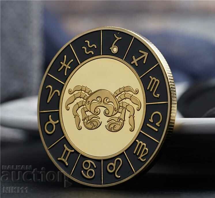 Cancer zodiac coin in a protective capsule, zodiac signs, Cancer zodiac