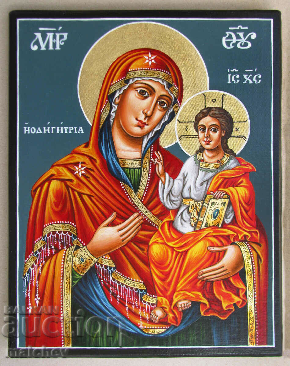 Icon of St. Virgin Hodegitria hand painted wood 25/31
