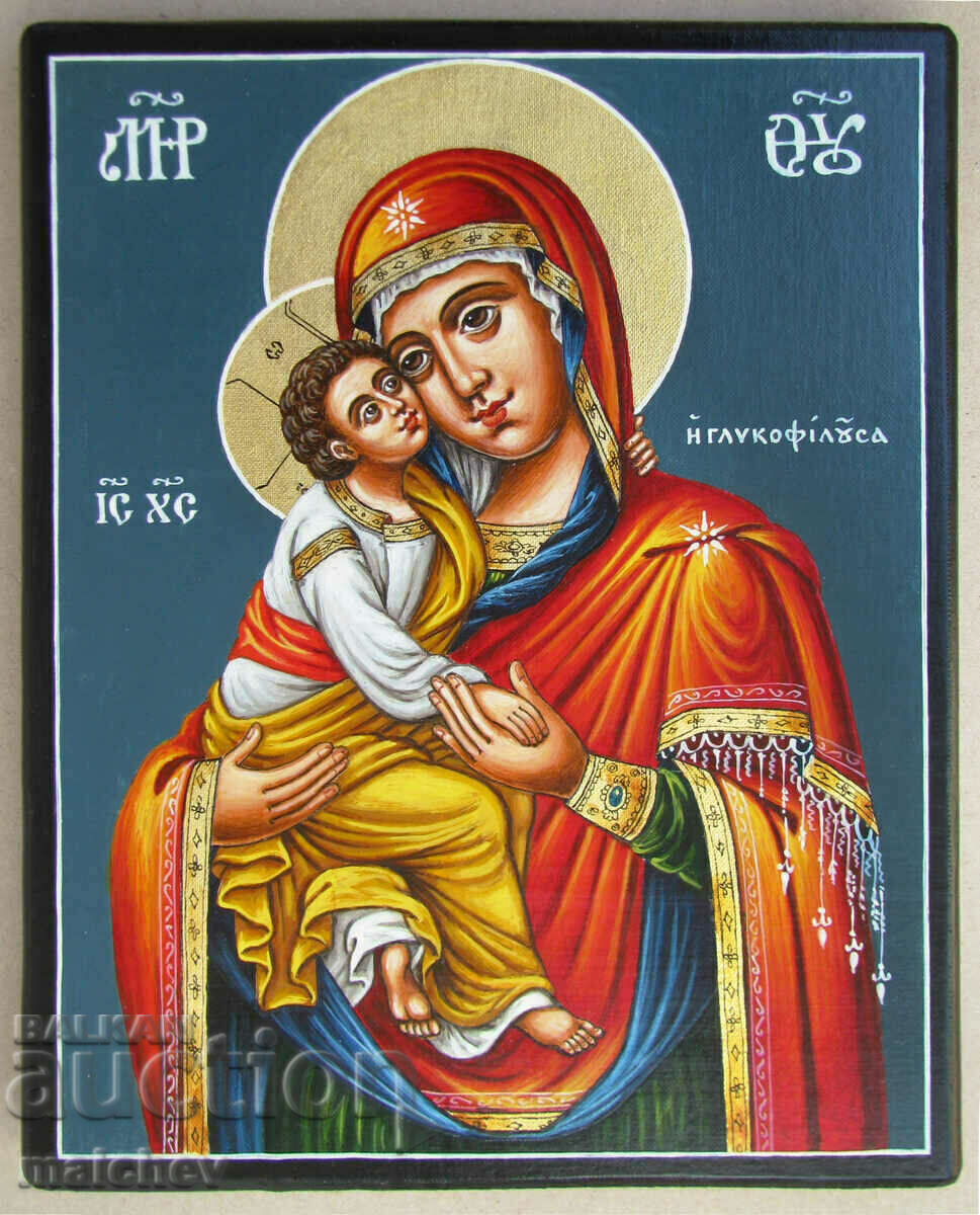 Icon of St. Virgin Sweetheart hand painted wood 25/31