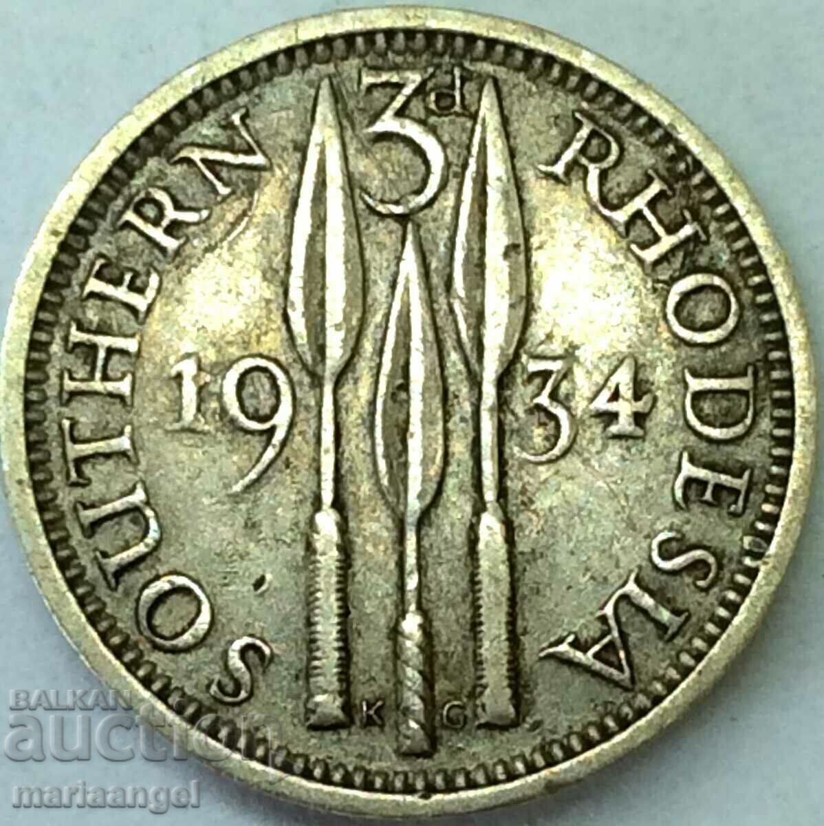 Rhodesia de Sud 3p 1934 George V Silver - Rar