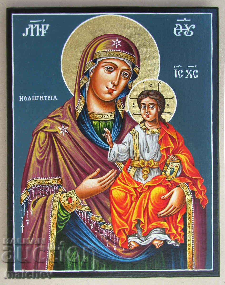 Icon St. Virgin Guide hand painted wood 25/31
