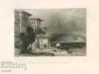 1838 - GRAVURA - Case de tara turcesti, pe Bosfor. - ORIGINAL