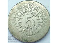 USA 5 Cent 1866 SHIELD Rare Type - Split Stars